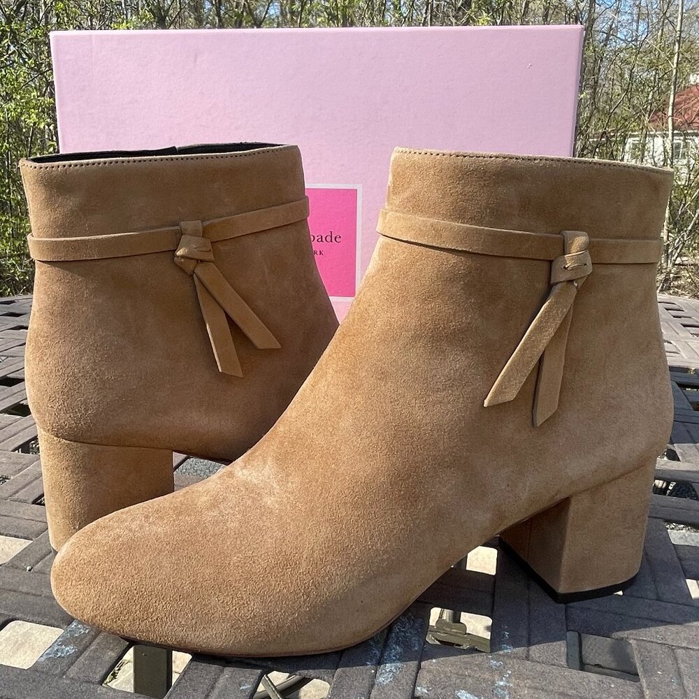 KATE SPADE KNOTT MID BOOT 10 Women'e Suede Ankle Boot Cottagecore Coquette NEW